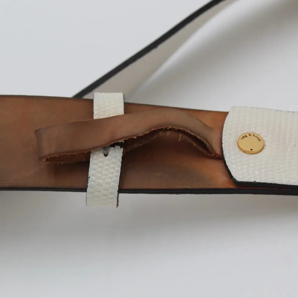 Rag & Bone Rebound Belt Womens Small White Leather Embossed Gold Buckle